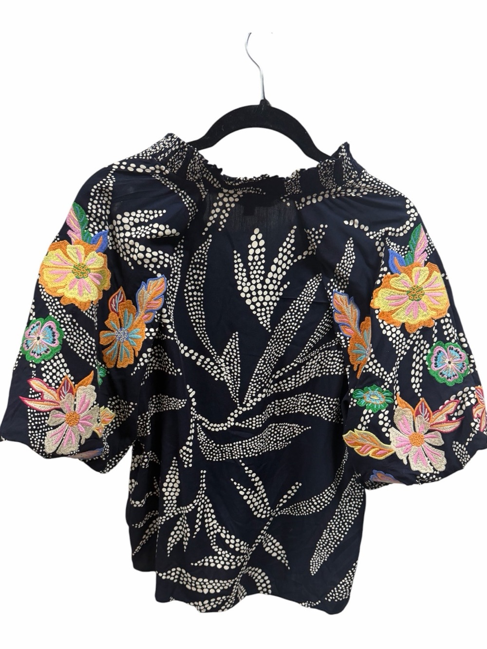 THML Navy Floral Embroidered Puff Sleeve Blouse - Picture 2 of 6